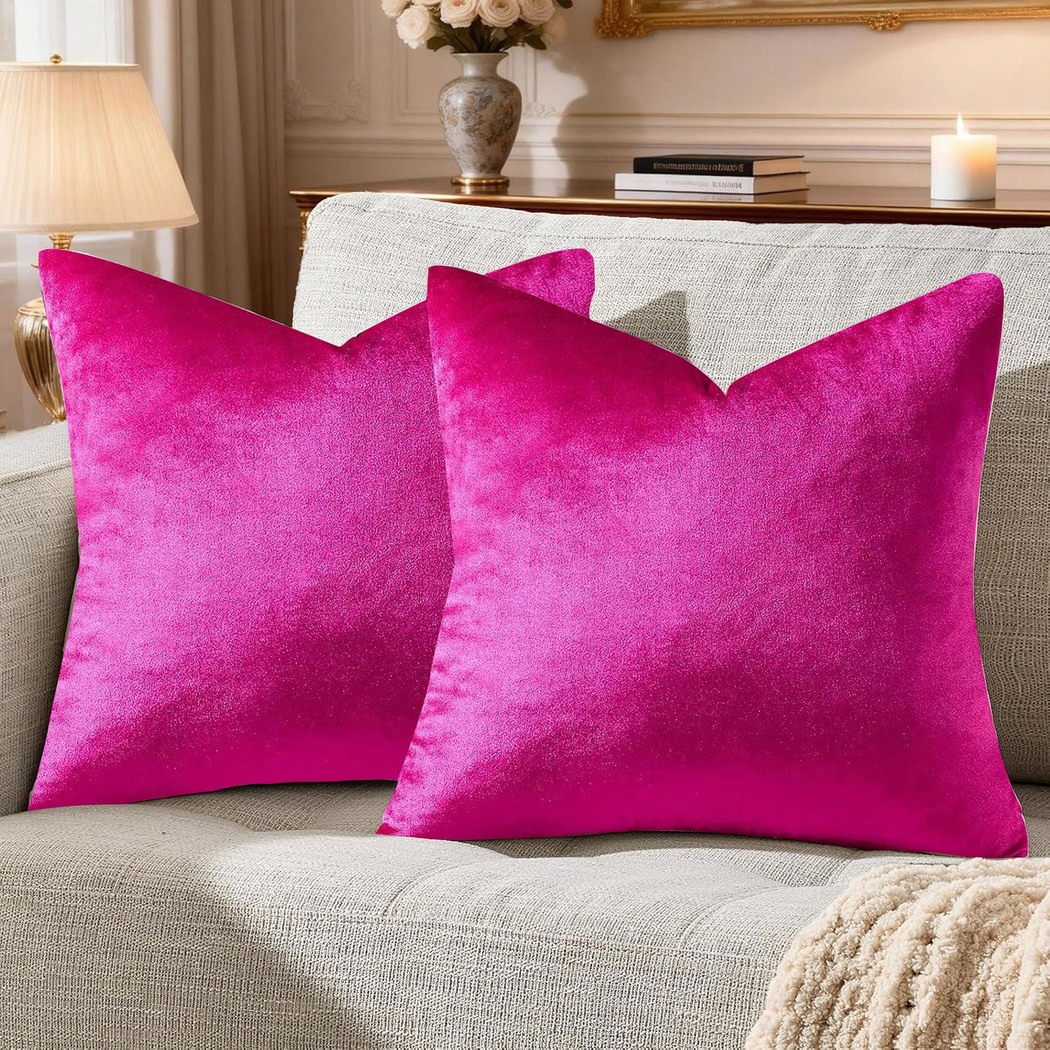 Golden Velvet Decorative Throw Pillow Covers,18x18 Pillow Covers for Couch Sofa Bed 4 Pack Soft Cushion Covers,
