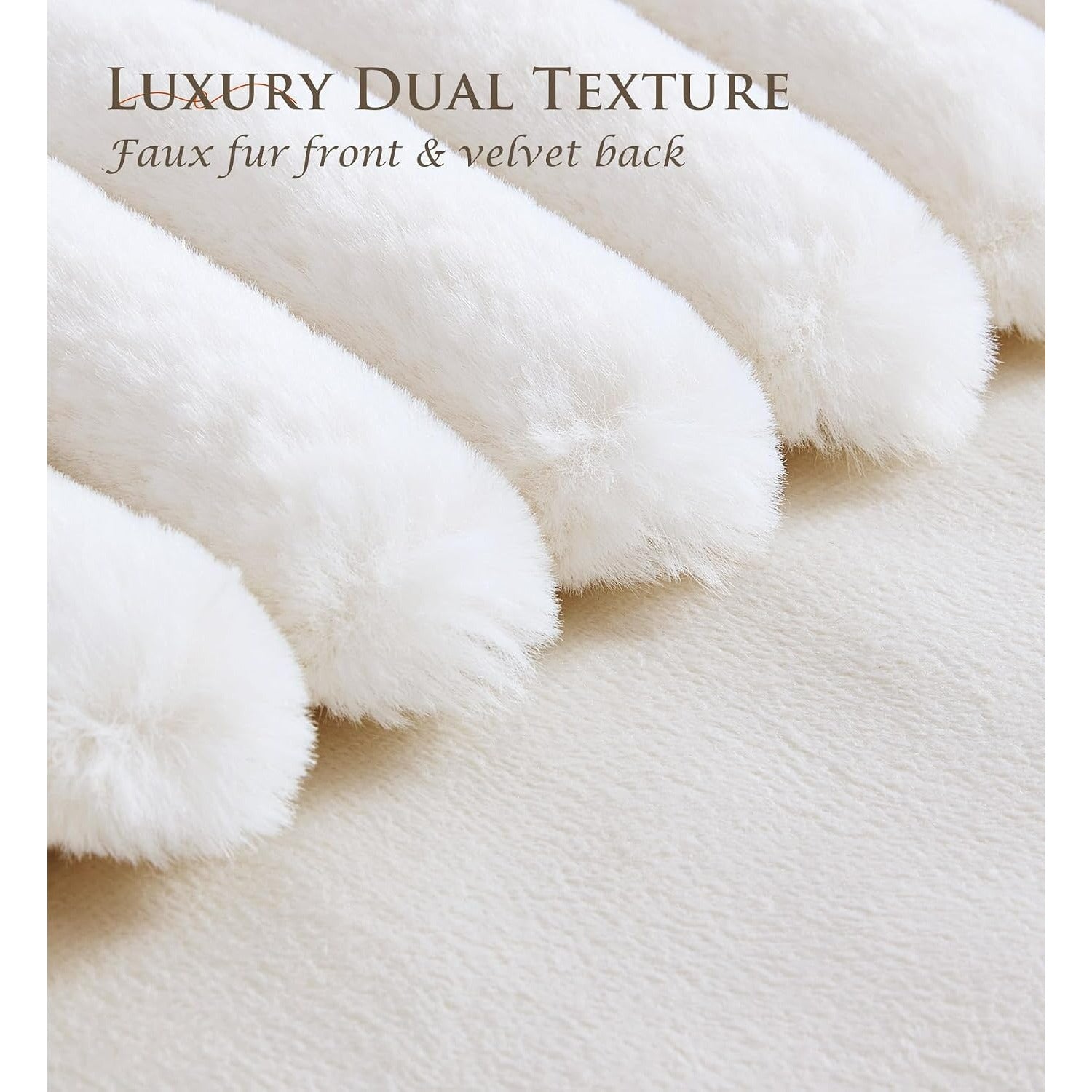 Pack of 2 Throw Pillow Covers 18x18 Decorative Solid Plush Faux Fur with Soft Velvet Back, Square Striped Cushion Cases Modern Farmhouse Home Decor for Living Room Couch Sofa Bed Cream White