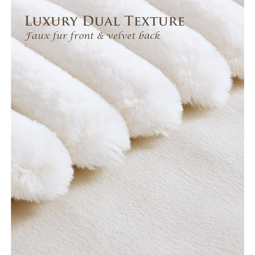 Pack of 2 Throw Pillow Covers 18x18 Decorative Solid Plush Faux Fur with Soft Velvet Back, Square Striped Cushion Cases Modern Farmhouse Home Decor for Living Room Couch Sofa Bed Cream White