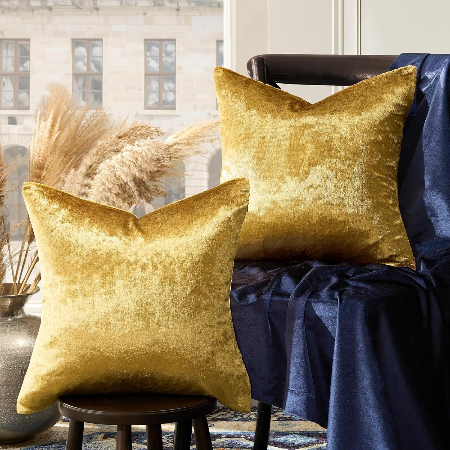 Golden Velvet Decorative Throw Pillow Covers,18x18 Pillow Covers for Couch Sofa Bed 4 Pack Soft Cushion Covers,