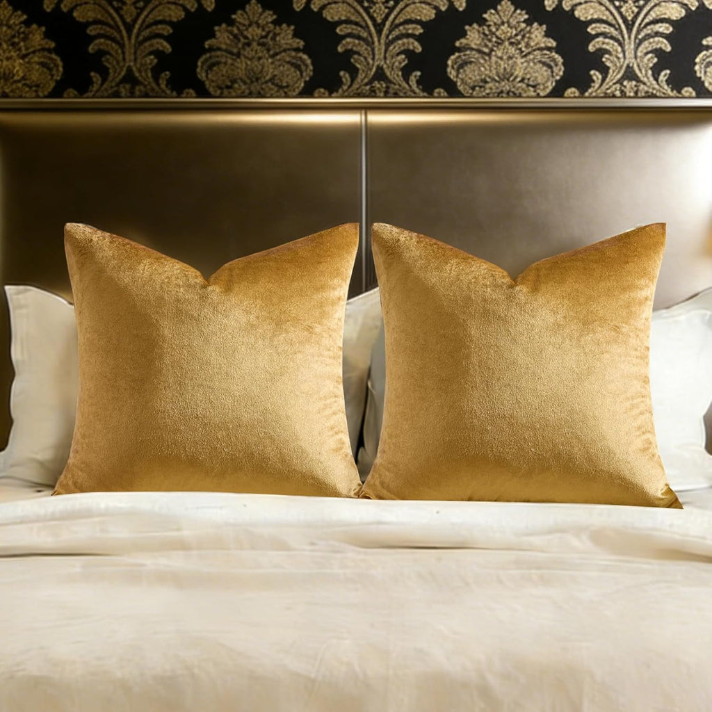 Golden Velvet Decorative Throw Pillow Covers,18x18 Pillow Covers for Couch Sofa Bed 4 Pack Soft Cushion Covers,