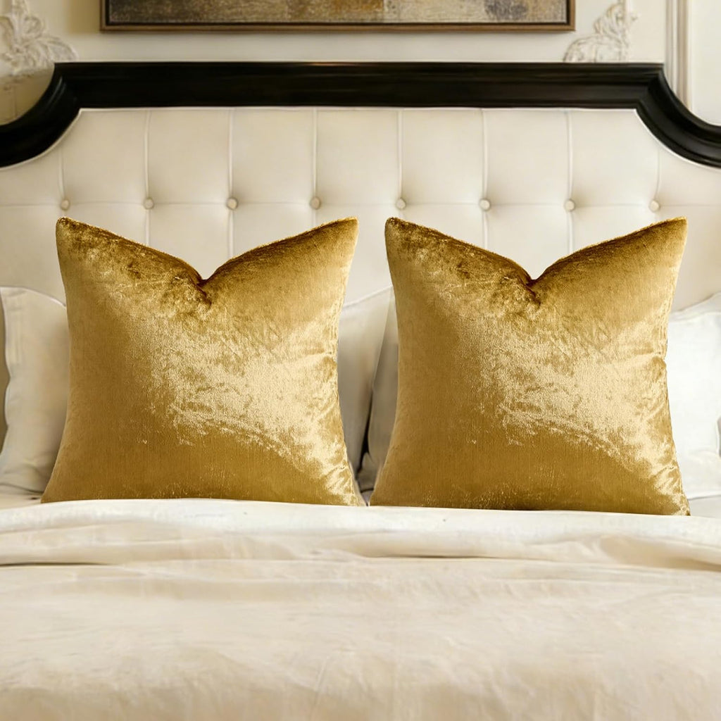Golden Velvet Decorative Throw Pillow Covers,18x18 Pillow Covers for Couch Sofa Bed 4 Pack Soft Cushion Covers,