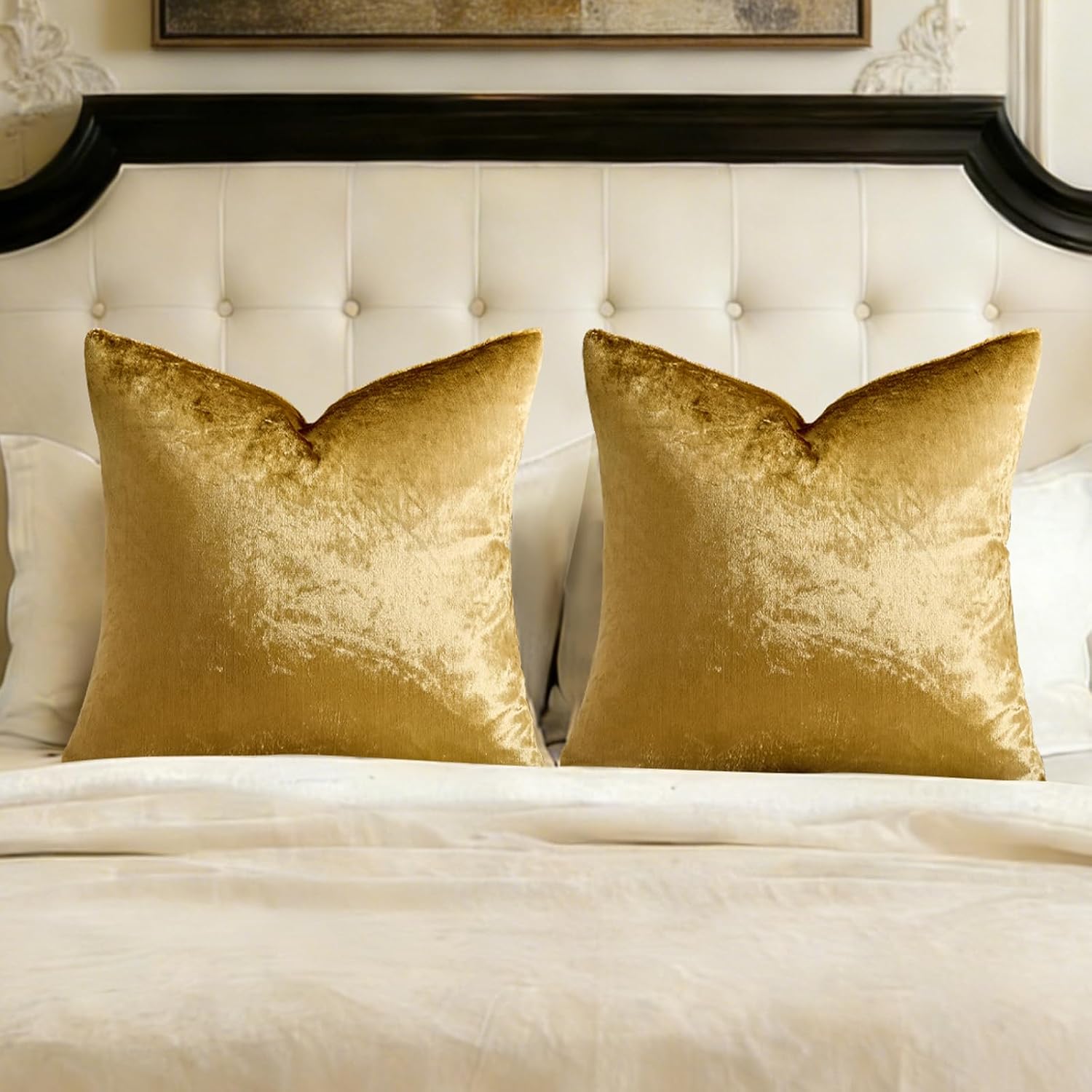 Golden Velvet Decorative Throw Pillow Covers,18x18 Pillow Covers for Couch Sofa Bed 4 Pack Soft Cushion Covers,