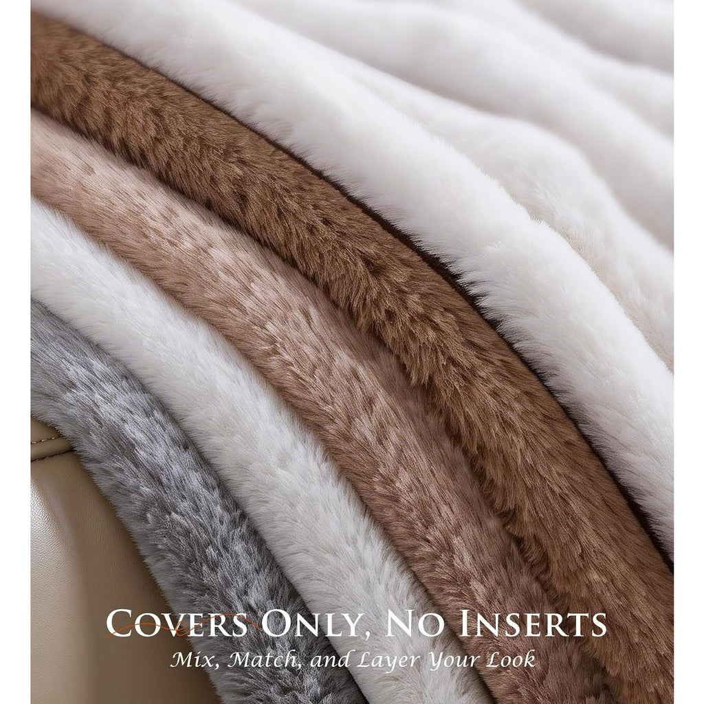 Pack of 2 Throw Pillow Covers 18x18 Decorative Solid Plush Faux Fur with Soft Velvet Back, Square Striped Cushion Cases Modern Farmhouse Home Decor for Living Room Couch Sofa Bed Cream White