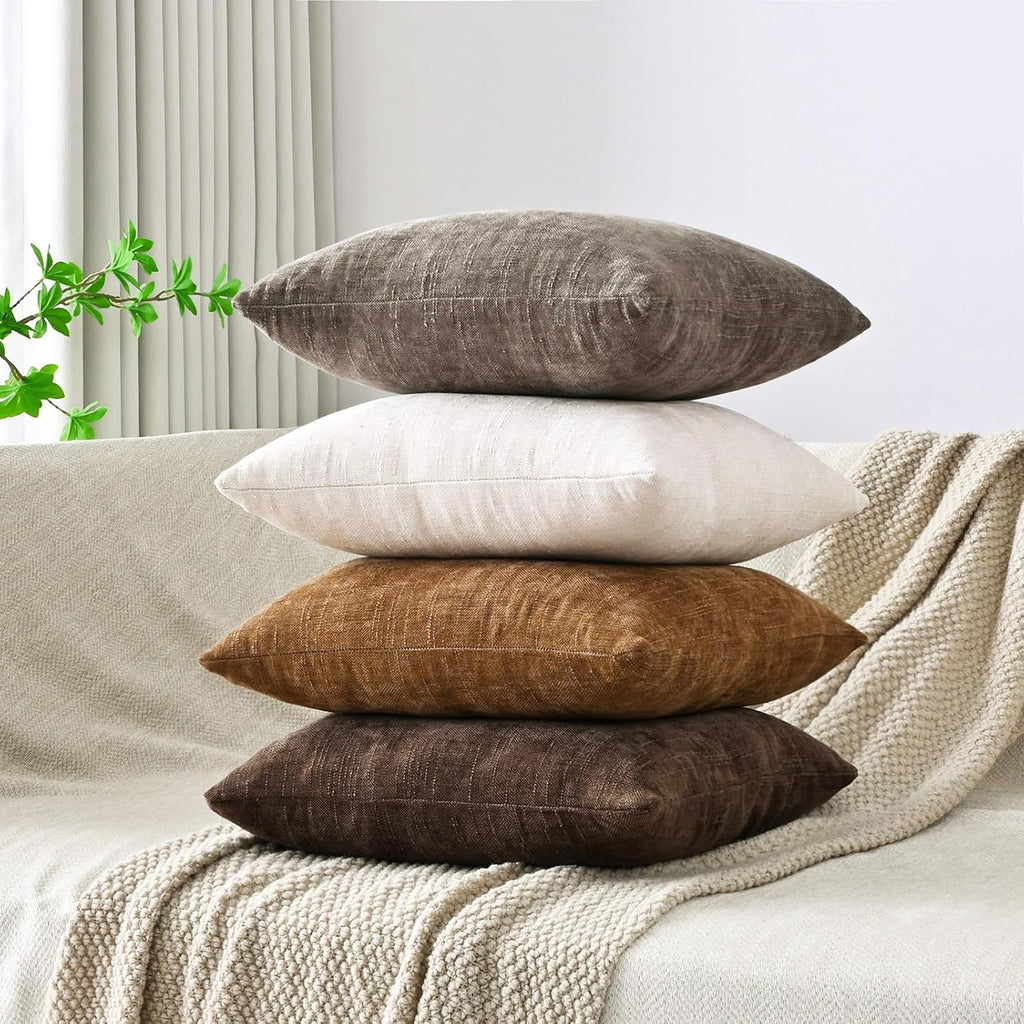 Set of 4 Soft Textured Decorative Throw Pillow Covers 26x26 Inch Cozy Farmhouse Cushion Cover Square Accent Pillow Cases for Bed Couch Sofa Living Room, Beige Taupe Brown