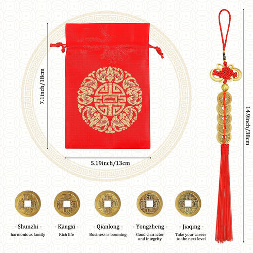 Chuangdi Feng Shui Money Frog with Chinese Coins, Money Toad Decorations, Lucky Knots Red Blessing Bag Gold Three Legged Toad Decoration for Attracting Wealth Success Chinese New Year Gifts