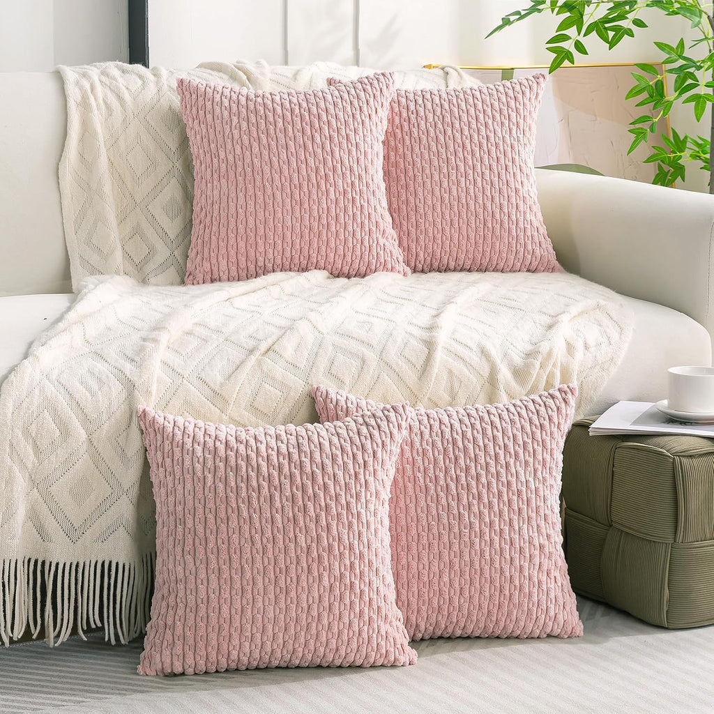 Set of 4 Neutral Decorative Throw Pillow Covers 18x18 Inch Corduroy Pillow Covers for Bed Couch Sofa Living Room Soft Square Cushion Cases