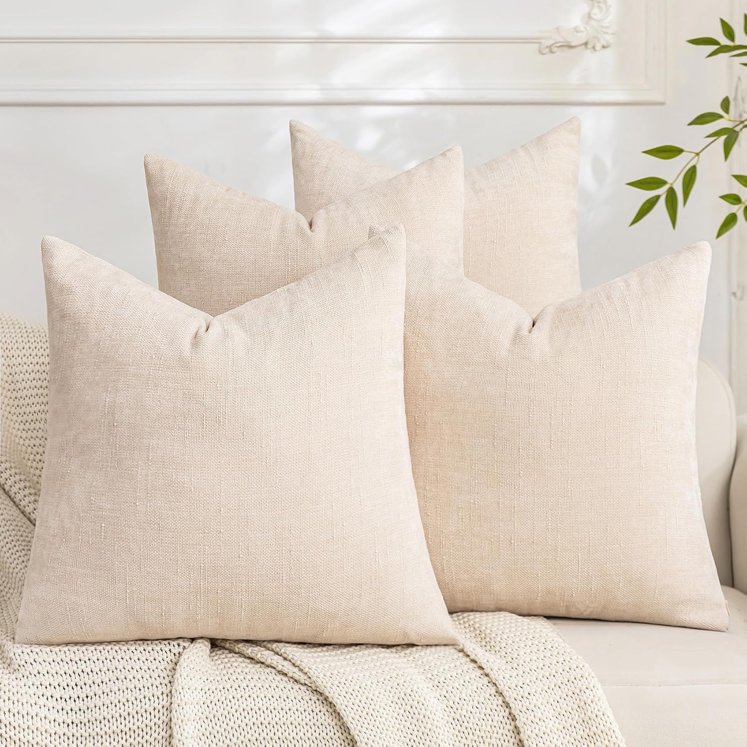 Set of 4 Soft Textured Decorative Throw Pillow Covers 26x26 Inch Cozy Farmhouse Cushion Cover Square Accent Pillow Cases for Bed Couch Sofa Living Room, Beige Taupe Brown