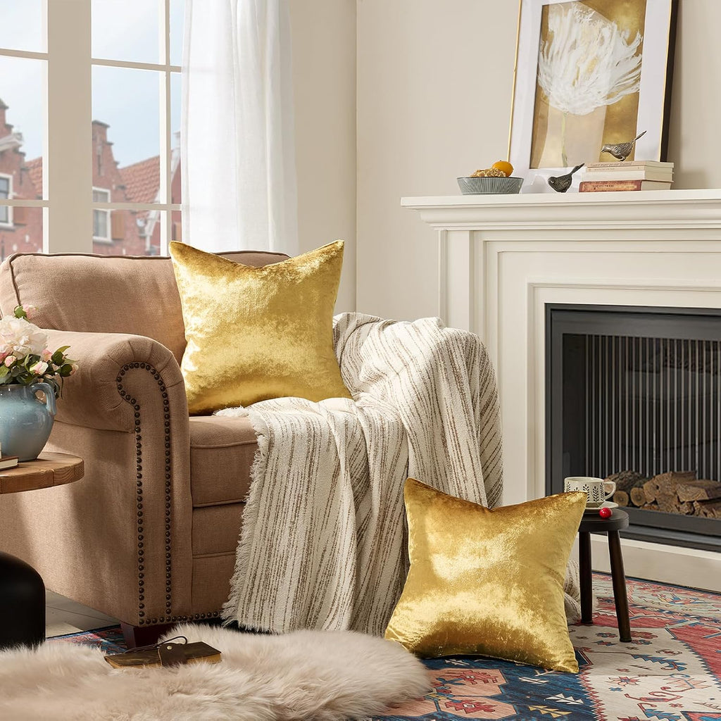 Golden Velvet Decorative Throw Pillow Covers,18x18 Pillow Covers for Couch Sofa Bed 4 Pack Soft Cushion Covers,