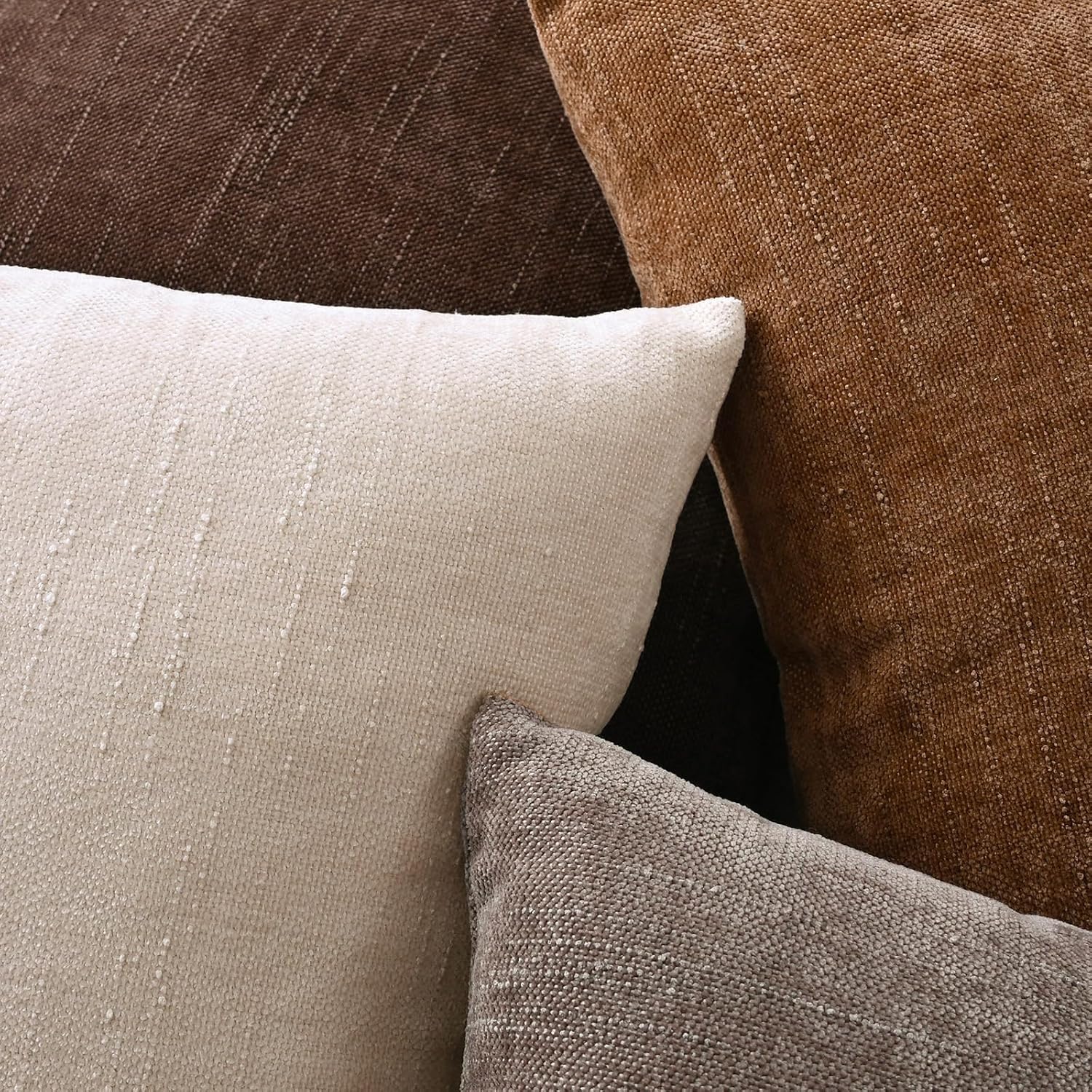 Set of 4 Soft Textured Decorative Throw Pillow Covers 26x26 Inch Cozy Farmhouse Cushion Cover Square Accent Pillow Cases for Bed Couch Sofa Living Room, Beige Taupe Brown