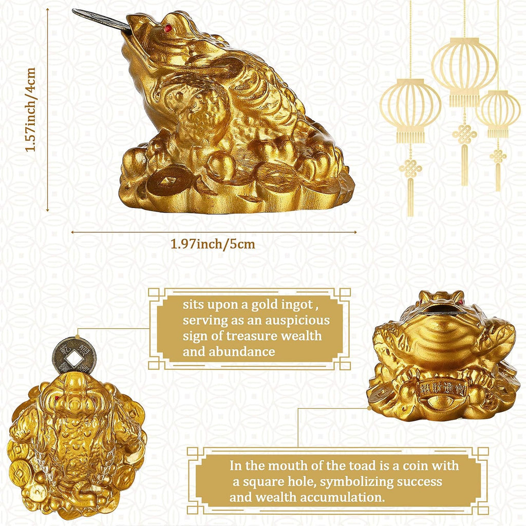 Chuangdi Feng Shui Money Frog with Chinese Coins, Money Toad Decorations, Lucky Knots Red Blessing Bag Gold Three Legged Toad Decoration for Attracting Wealth Success Chinese New Year Gifts