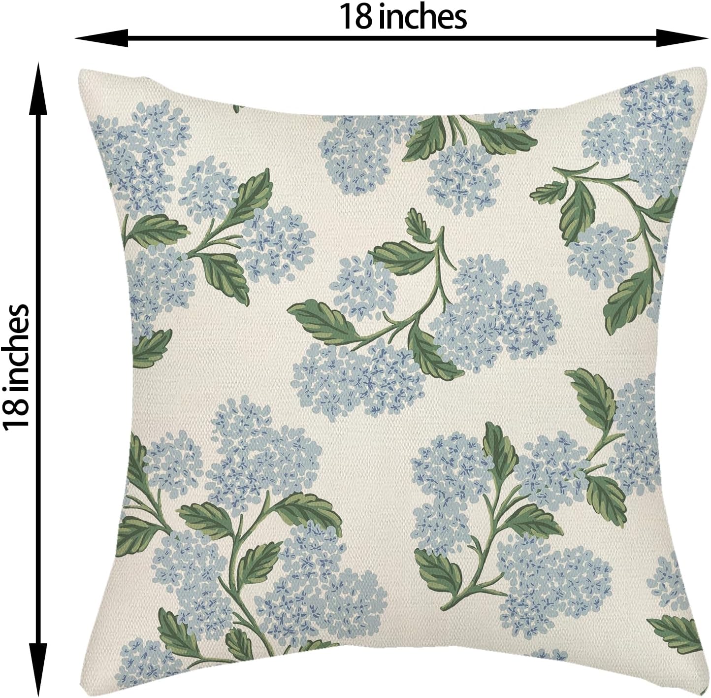 Spring Pillow Covers 18x18 Inch 2 Pcs Blue Green Hydrangea Flower Decor Throw Pillows Vintage Floral Seasonal Summer Outdoor Decoration Pillowcase Linen Cushion Cover for Couch Sofa