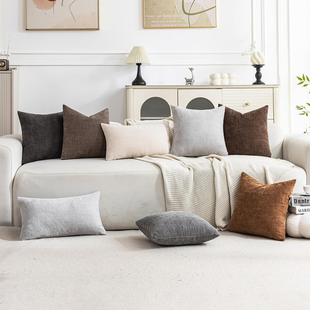 Set of 4 Soft Textured Decorative Throw Pillow Covers 26x26 Inch Cozy Farmhouse Cushion Cover Square Accent Pillow Cases for Bed Couch Sofa Living Room, Beige Taupe Brown
