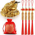 Chuangdi Feng Shui Money Frog with Chinese Coins, Money Toad Decorations, Lucky Knots Red Blessing Bag Gold Three Legged Toad Decoration for Attracting Wealth Success Chinese New Year Gifts