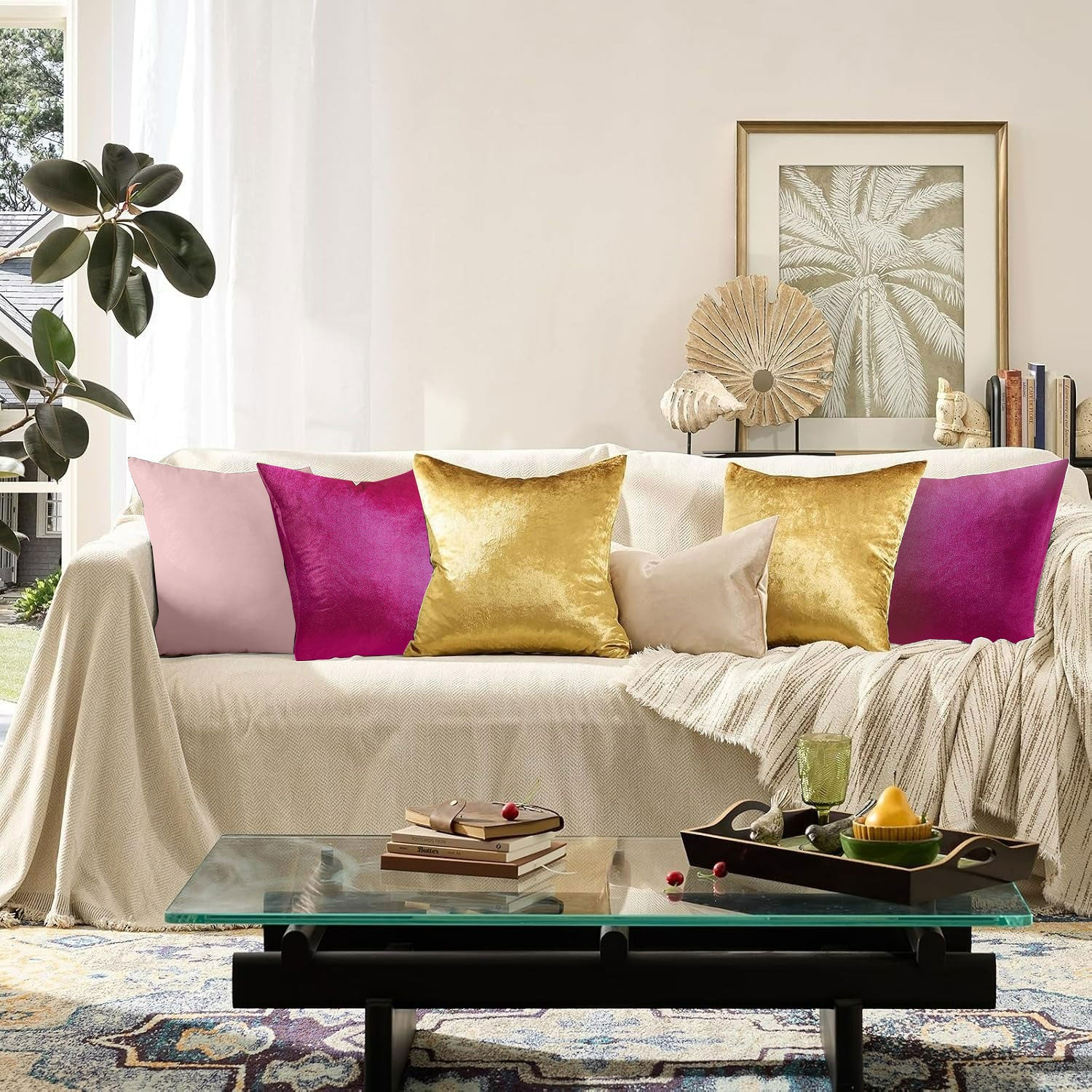Golden Velvet Decorative Throw Pillow Covers,18x18 Pillow Covers for Couch Sofa Bed 4 Pack Soft Cushion Covers,