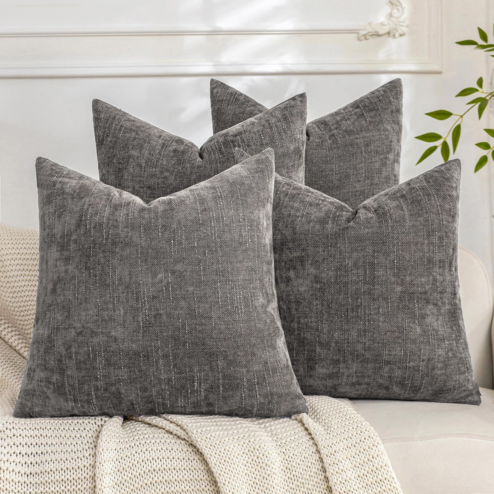 Set of 4 Soft Textured Decorative Throw Pillow Covers 26x26 Inch Cozy Farmhouse Cushion Cover Square Accent Pillow Cases for Bed Couch Sofa Living Room, Beige Taupe Brown