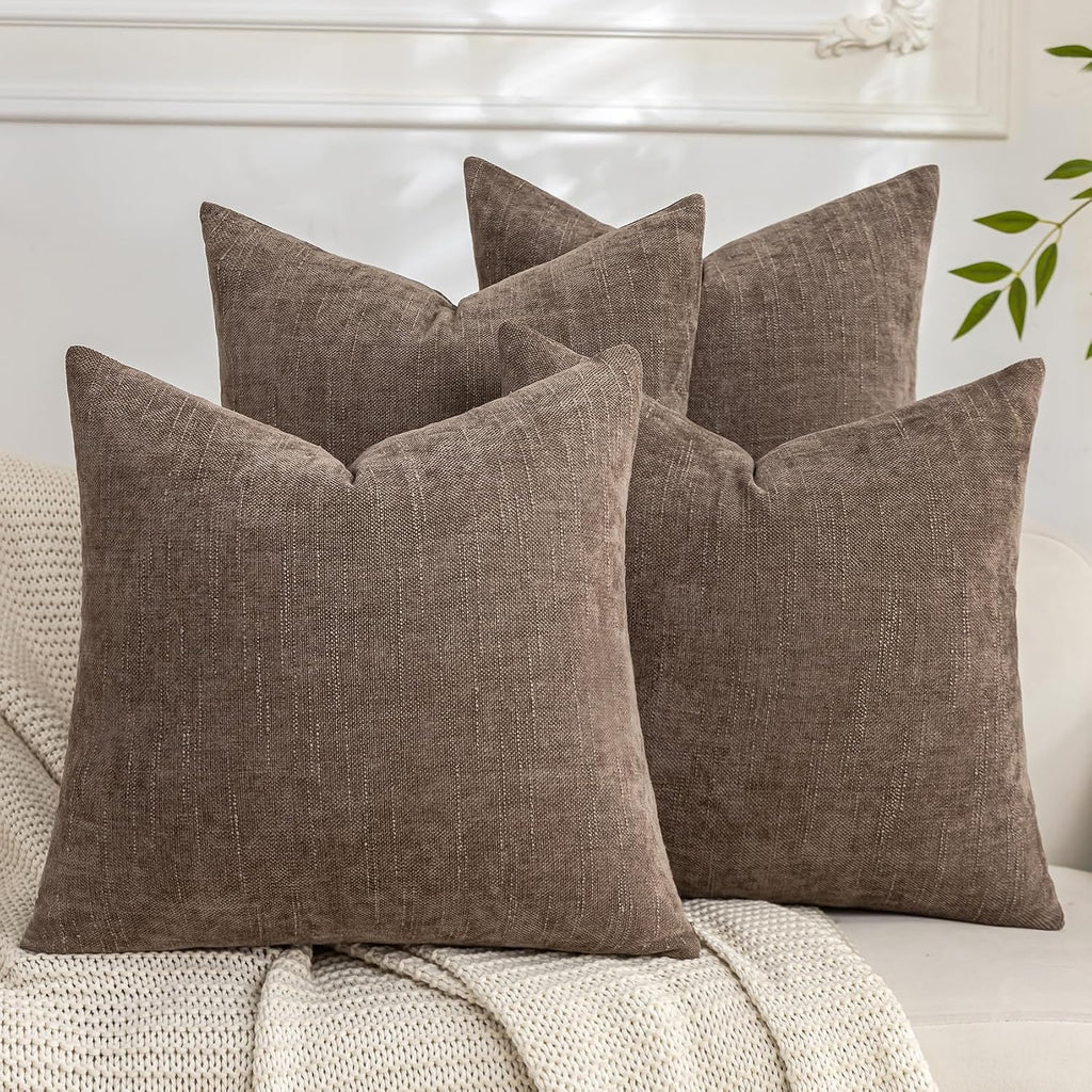 Set of 4 Soft Textured Decorative Throw Pillow Covers 26x26 Inch Cozy Farmhouse Cushion Cover Square Accent Pillow Cases for Bed Couch Sofa Living Room, Beige Taupe Brown