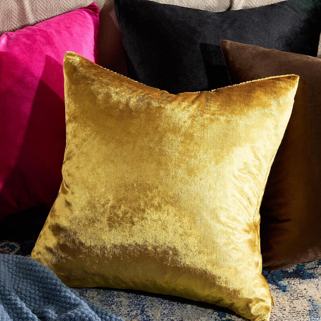 Golden Velvet Decorative Throw Pillow Covers,18x18 Pillow Covers for Couch Sofa Bed 4 Pack Soft Cushion Covers,