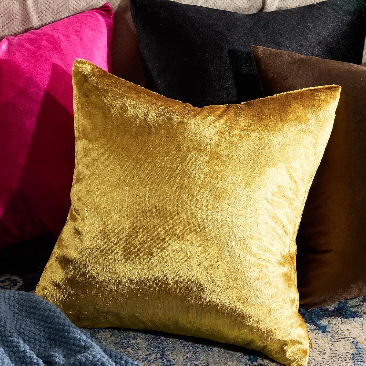 Golden Velvet Decorative Throw Pillow Covers,18x18 Pillow Covers for Couch Sofa Bed 4 Pack Soft Cushion Covers,