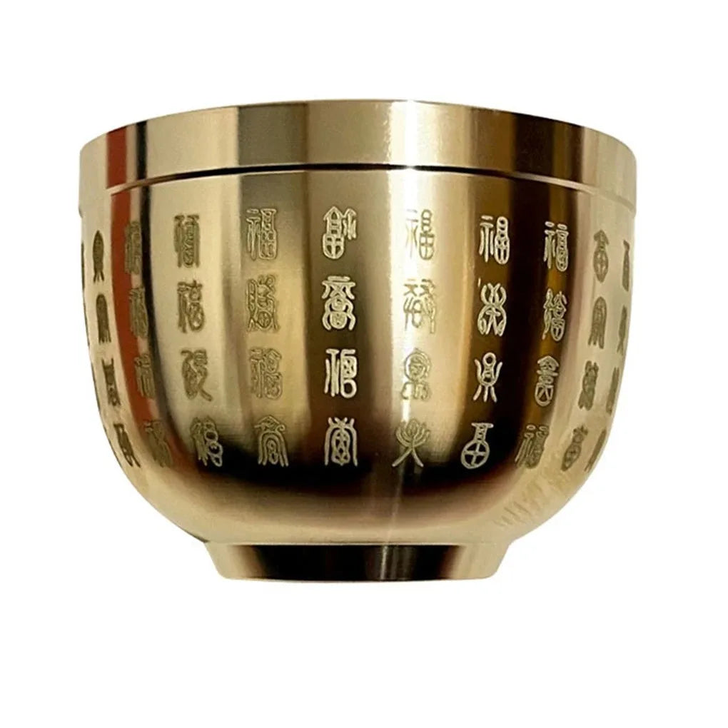 2PCS Golden Feng Shui Hundred Blessings Bowl Fine Workmanship Meaningful Gifts Copper Materials Exquisite Mini 4.5CM/6CM
