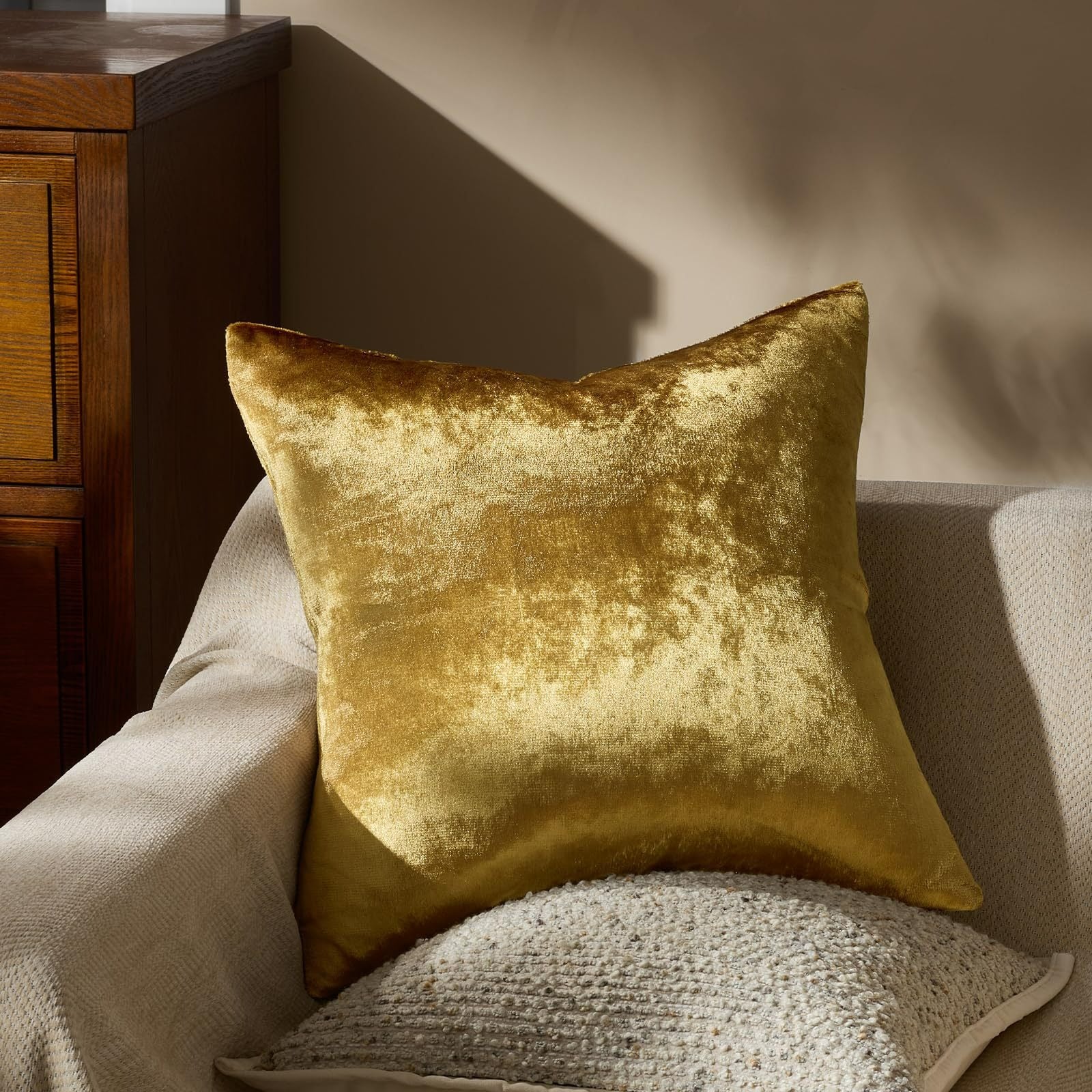 Golden Velvet Decorative Throw Pillow Covers,18x18 Pillow Covers for Couch Sofa Bed 4 Pack Soft Cushion Covers,